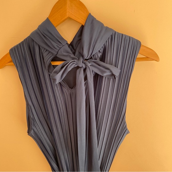 NWT DKNY Pleated High Neck Bow Sash Cocktail Midi Dress, Size 8 - Picture 10 of 12